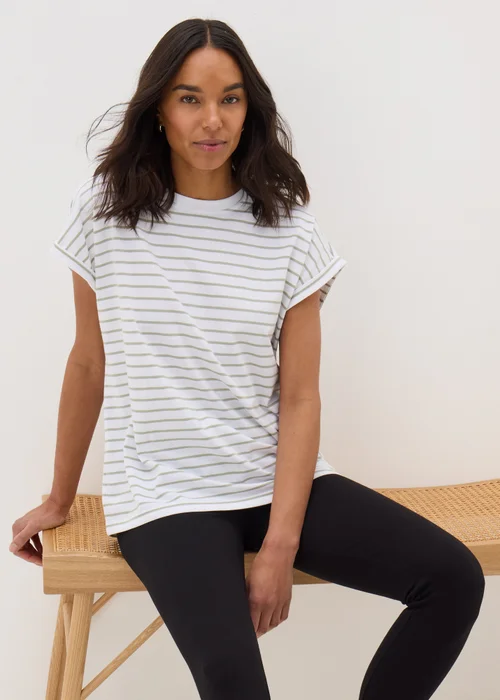 Sage Green Stripe Short Sleeve T-Shirt - S Image 2
