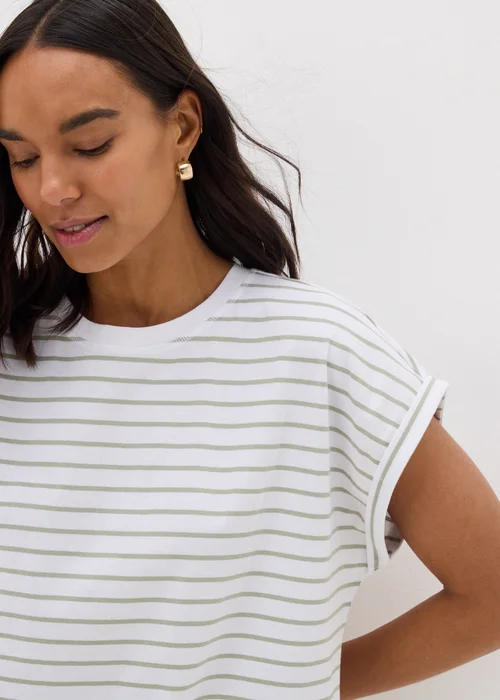 Sage Green Stripe Short Sleeve T-Shirt - S Image 3