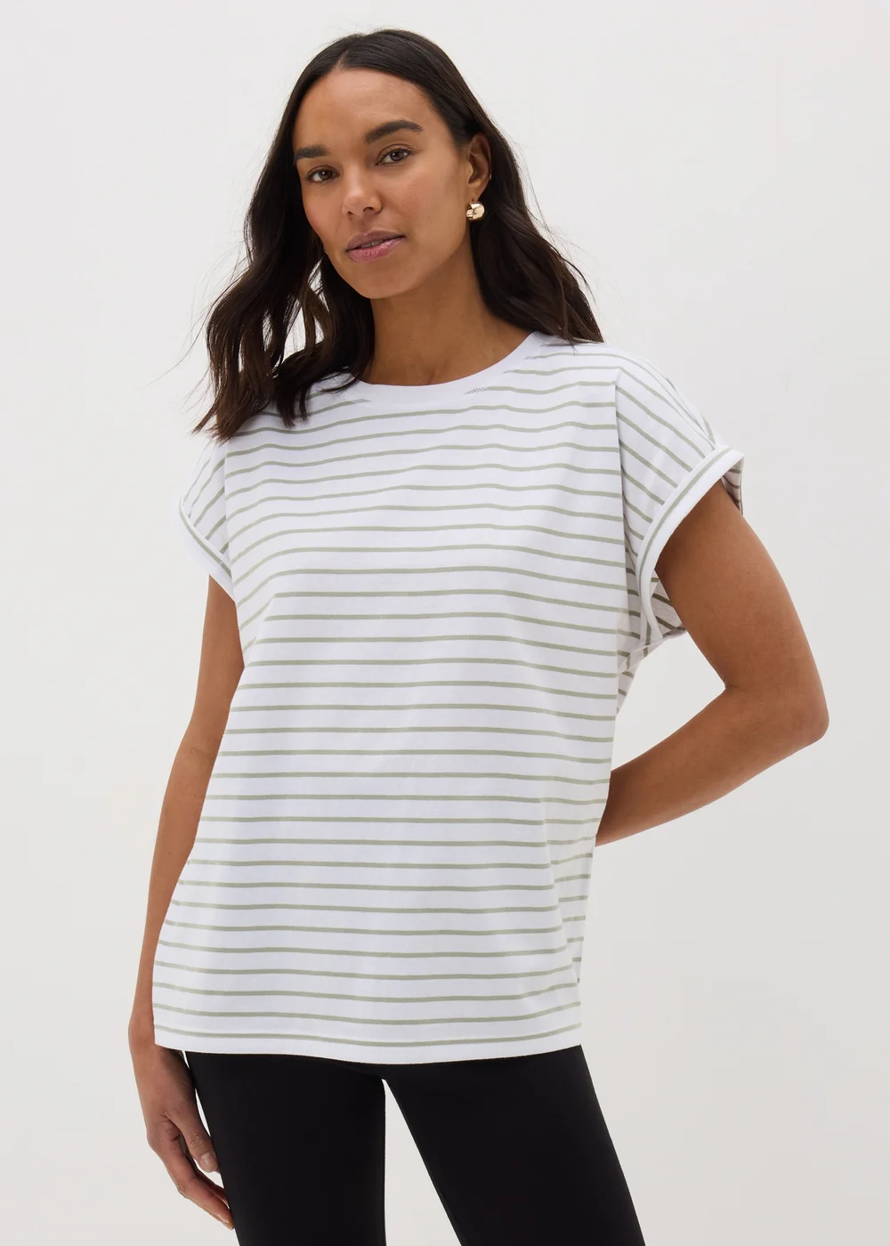 Sage Green Stripe Short Sleeve T-Shirt - S Image 1