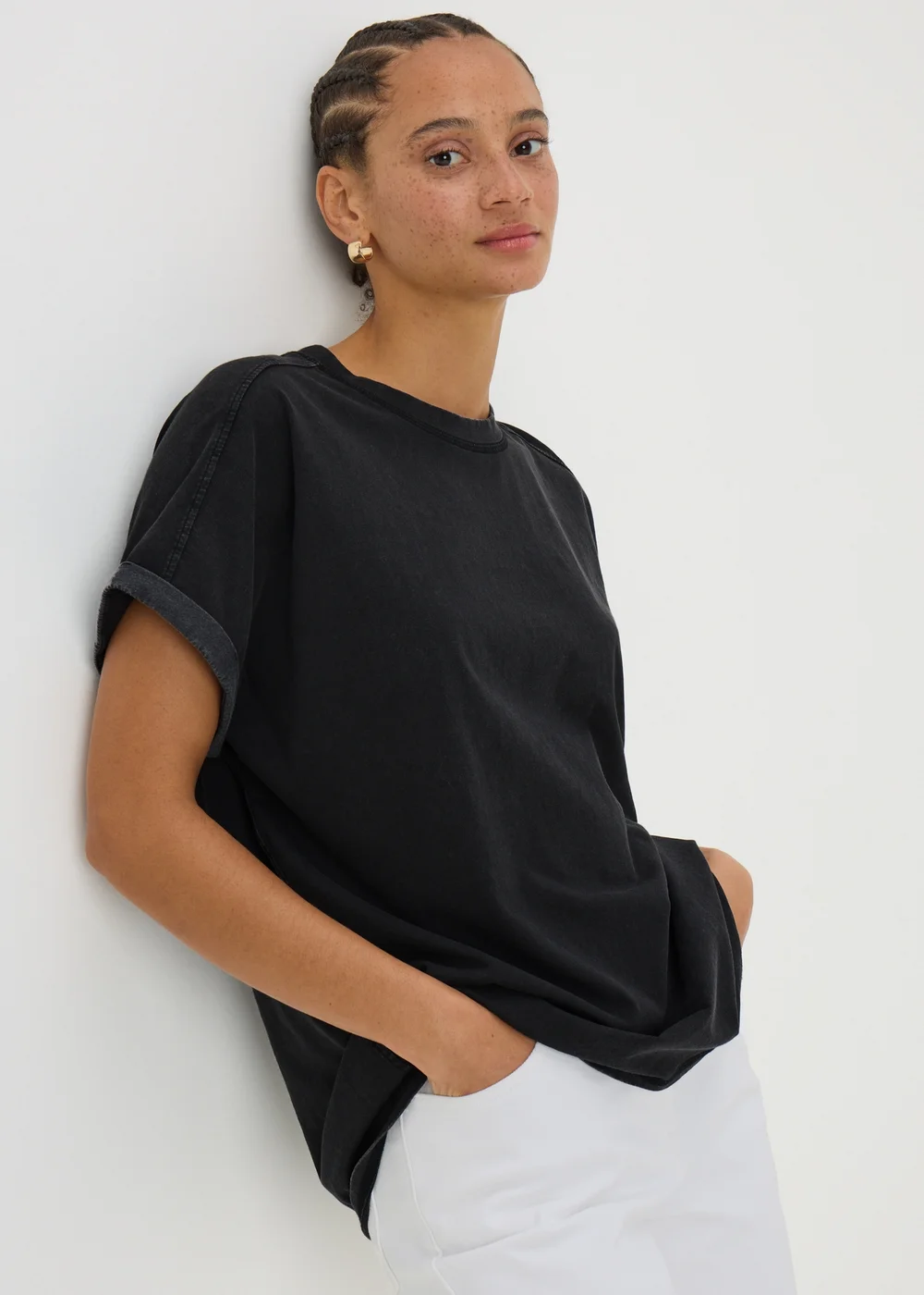 Black Acid Wash Longline T-Shirt - S Image 1