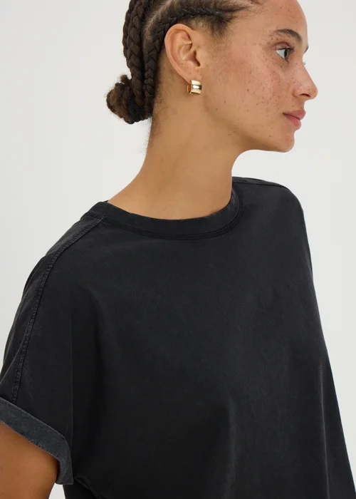 Black Acid Wash Longline T-Shirt - S Image 2