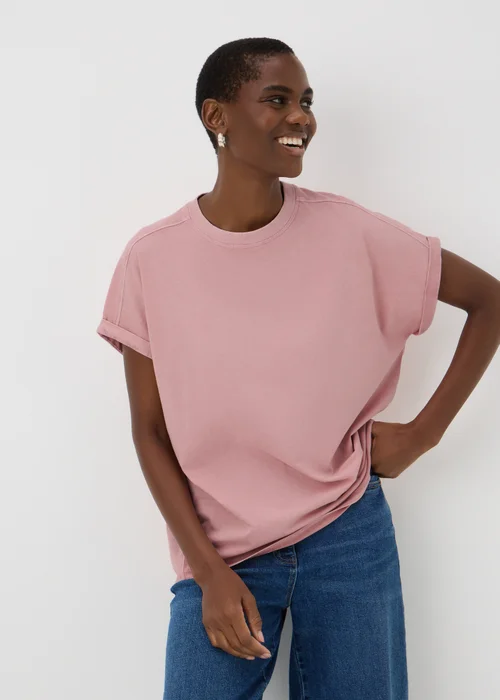 Pink Acid Wash Longline T-Shirt - S Image 1