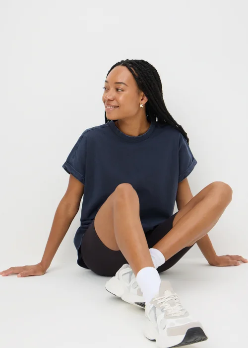 Blue Acid Wash Longline T-Shirt - S Image 1