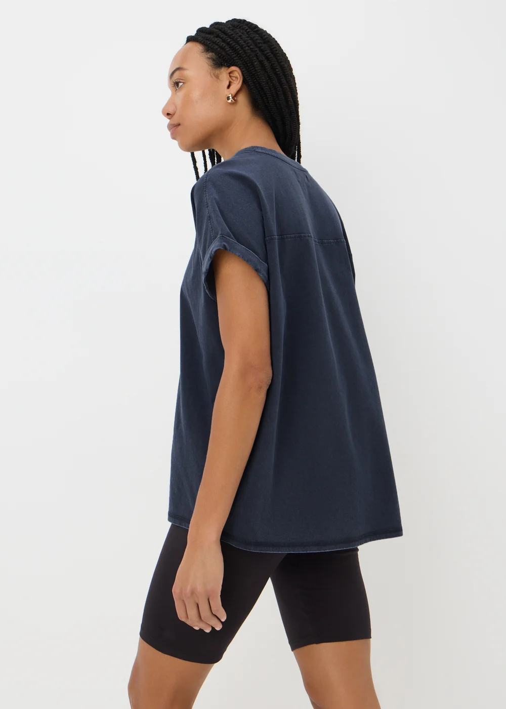 Blue Acid Wash Longline T-Shirt - S Image 2
