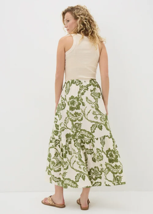 Green Floral Button Front Tiered Midaxi Skirt - 8 Image 3