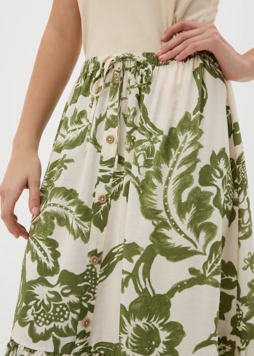 Green Floral Button Front Tiered Midaxi Skirt - 8 Image 2