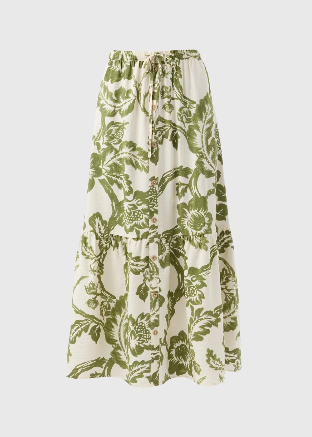 Green Floral Button Front Tiered Midaxi Skirt - 8 Image 4