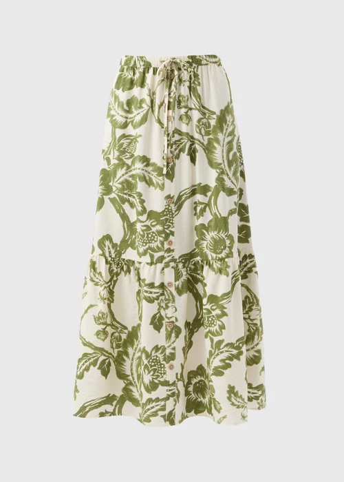 Green Floral Button Front Tiered Midaxi Skirt - 8 Image 4