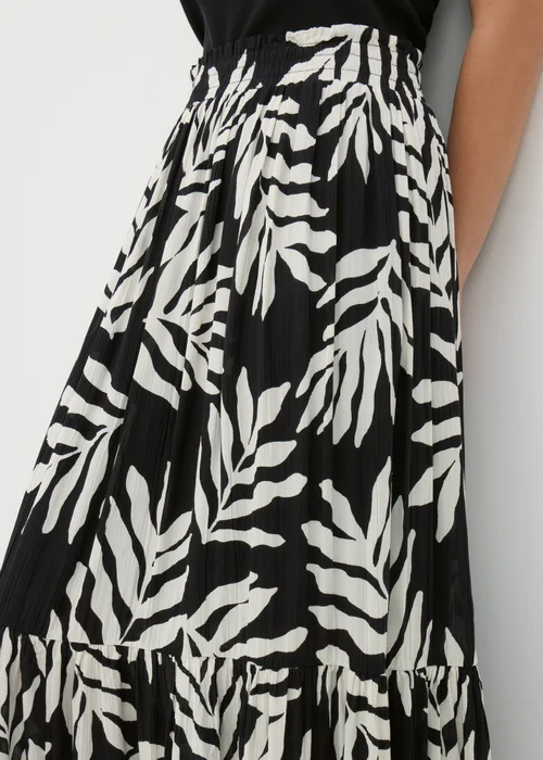 Black Monochrome Leaf Cheesecloth Maxi Skirt - 8 Image 3