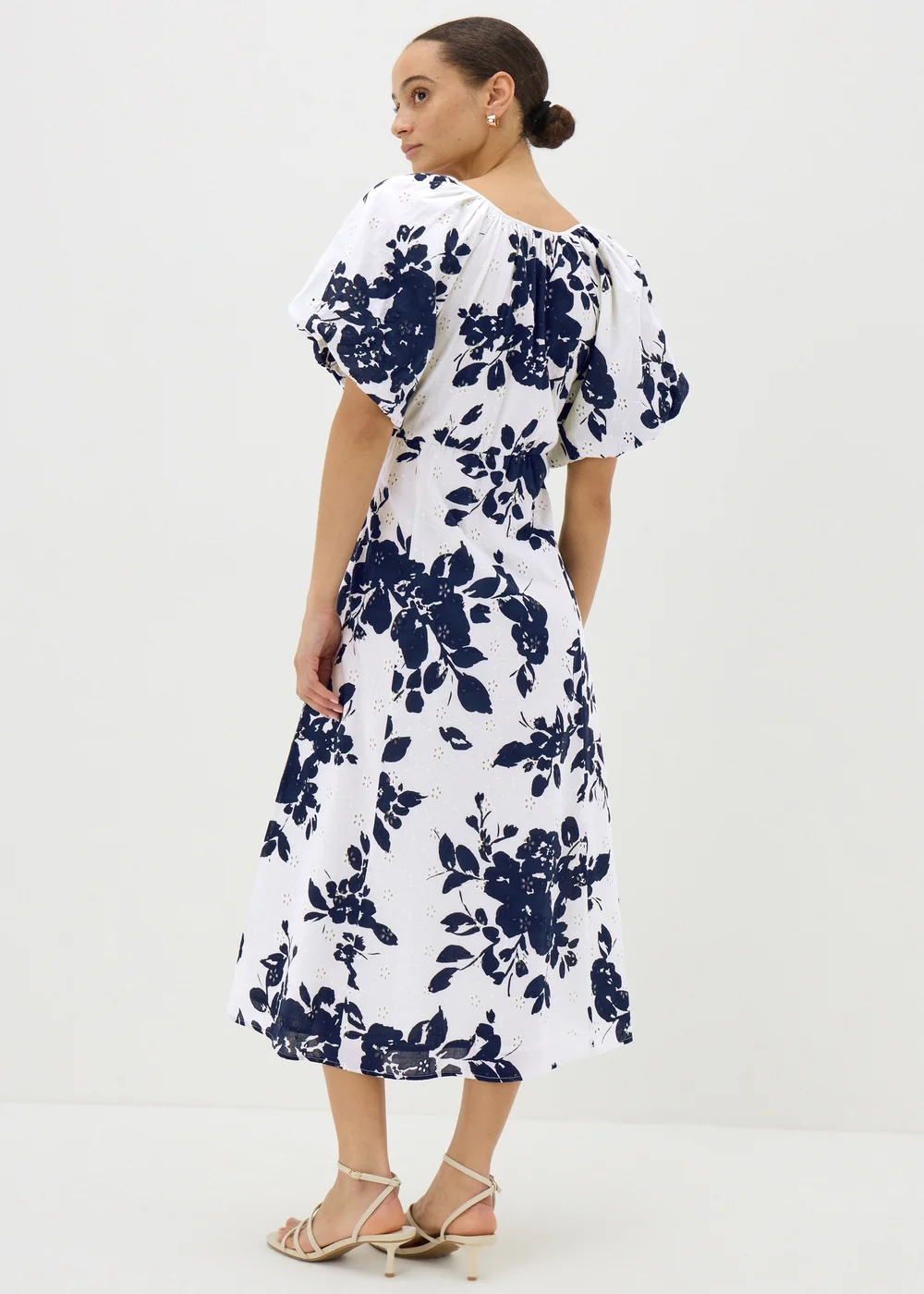 Navy Floral Broderie Anglaise Midi Tea Dress - 8 Image 2