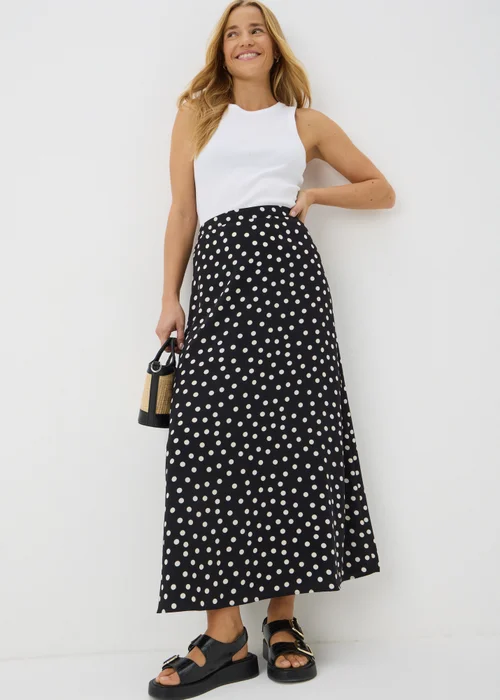 Black Monochrome Spot Flared Hem Midaxi Skirt - 8 Image 1
