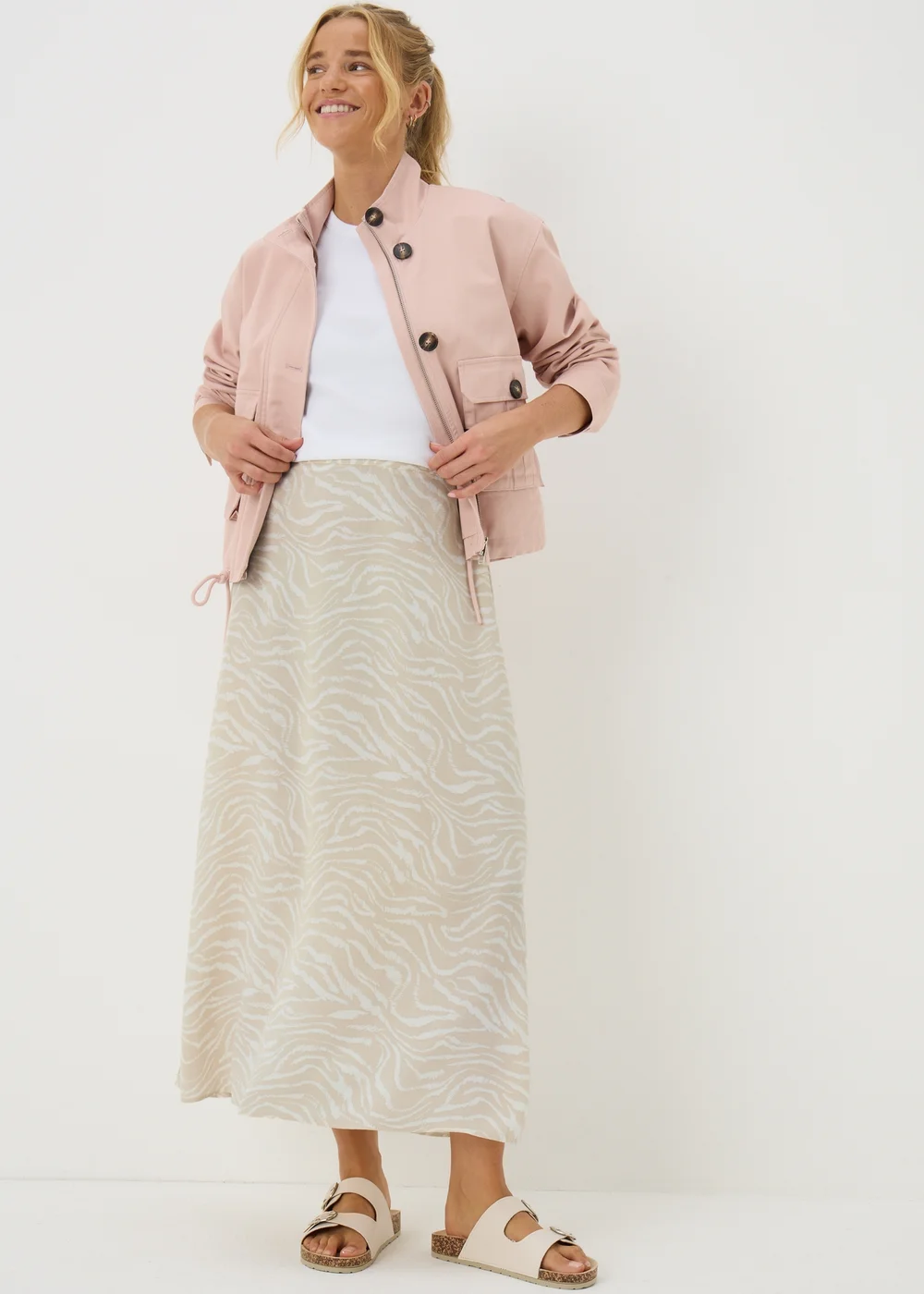 Cream Zebra Print Flared Hem Midaxi Skirt - 8 Image 1
