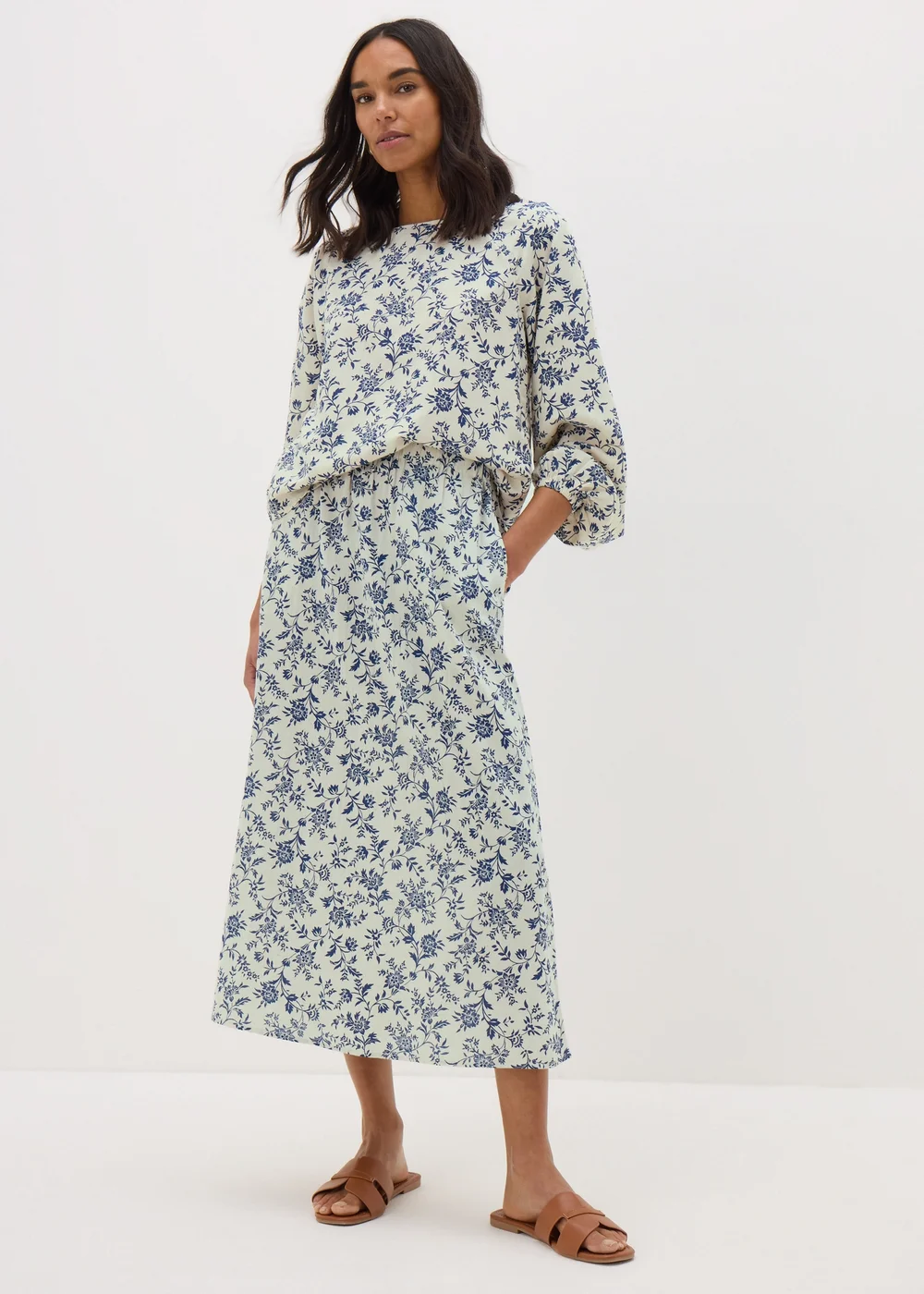 Blue Floral Midi Skirt - 8 Image 1