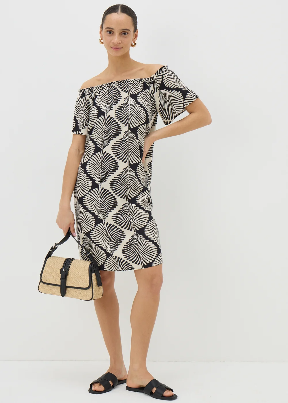 Black Monochrome Shell Bardot Mini Dress - 8 Image 1