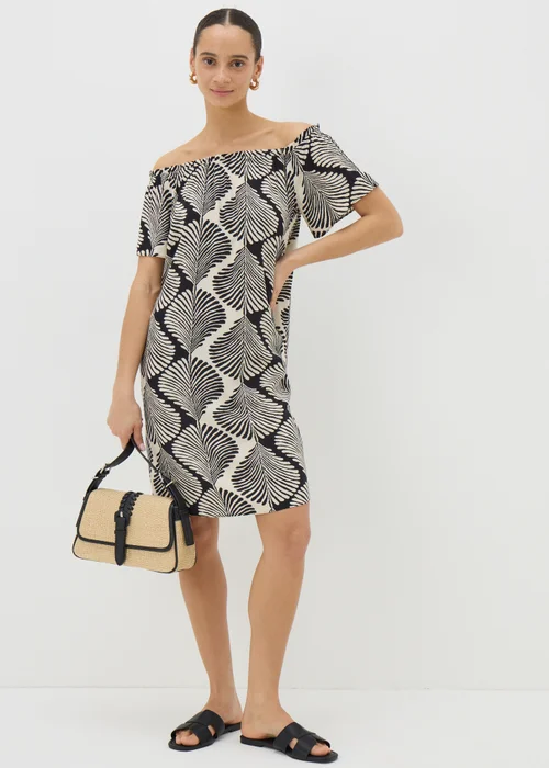 Black Monochrome Shell Bardot Mini Dress - 8 Image 1