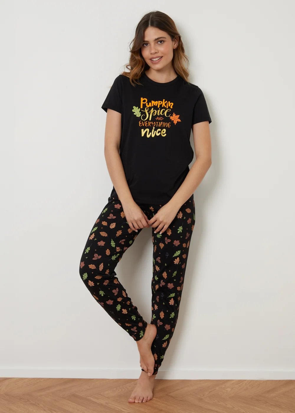 Threadbare Black Cotton Short Sleeve Autumn Pyjama Set - Size 8 Image 4