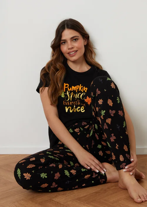 Threadbare Black Cotton Short Sleeve Autumn Pyjama Set - Size 8 Image 1