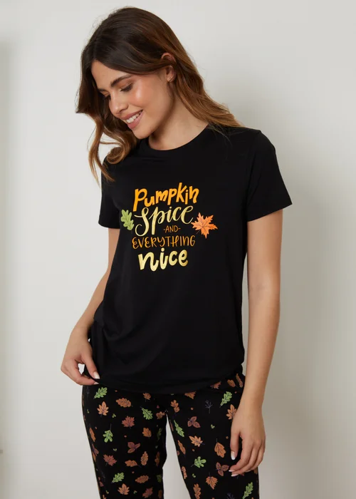 Threadbare Black Cotton Short Sleeve Autumn Pyjama Set - Size 8 Image 3