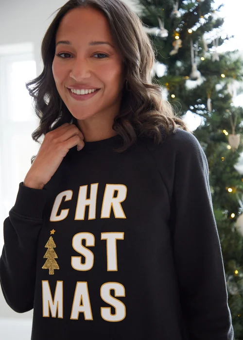 Threadbare Black Herold Christmas Slogan Longline Sweatshirt - 8 Image 3