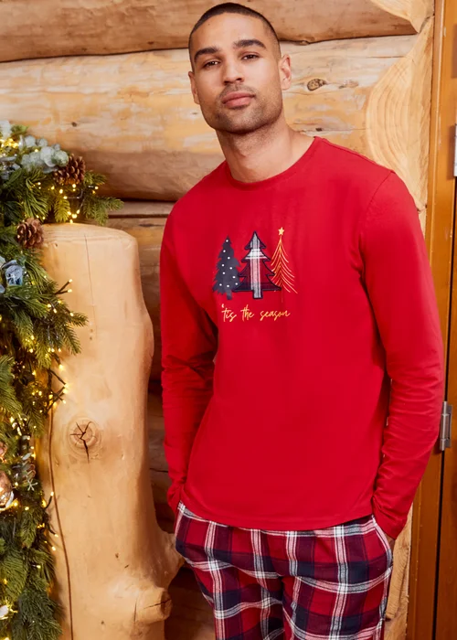 Threadbare Red Cotton Long Sleeve Christmas Check Pyjama Set - Small Image 3