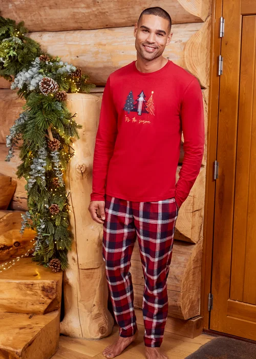 Threadbare Red Cotton Long Sleeve Christmas Check Pyjama Set - Small Image 4