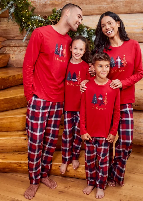 Threadbare Red Cotton Long Sleeve Christmas Check Pyjama Set - Small Image 5