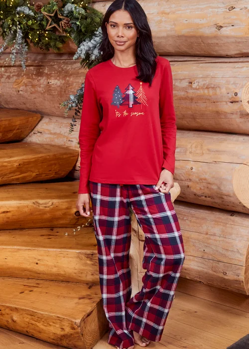 Threadbare Red Curve Season Cotton Christmas Check Pyjama Set - Size 20 Image 1