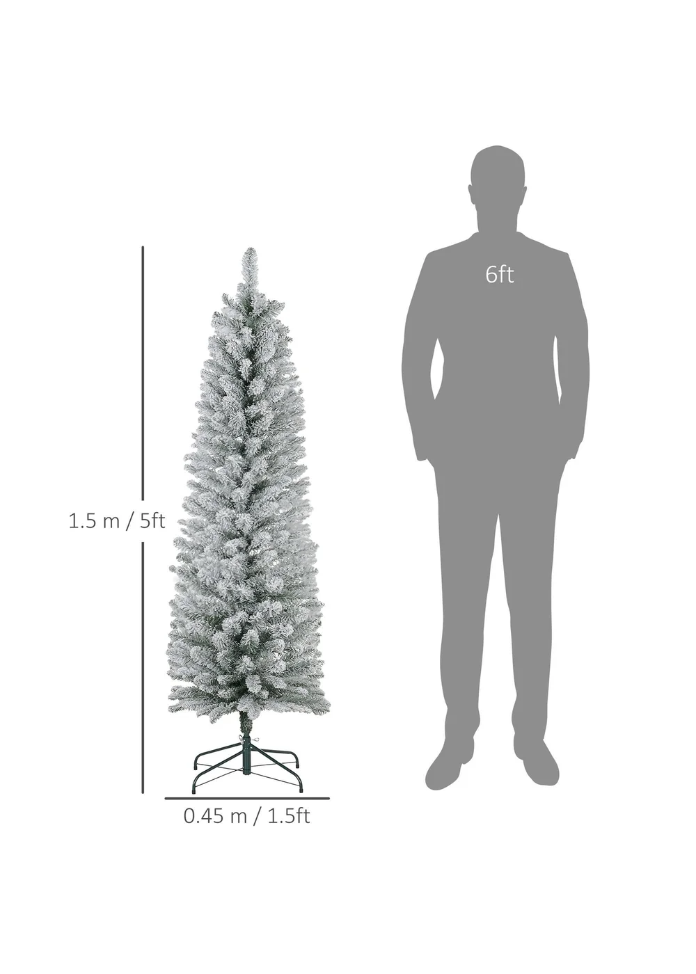 HOMCOM Artificial Pencil Christmas Tree with Snow Flocked Tips - Small Image 3