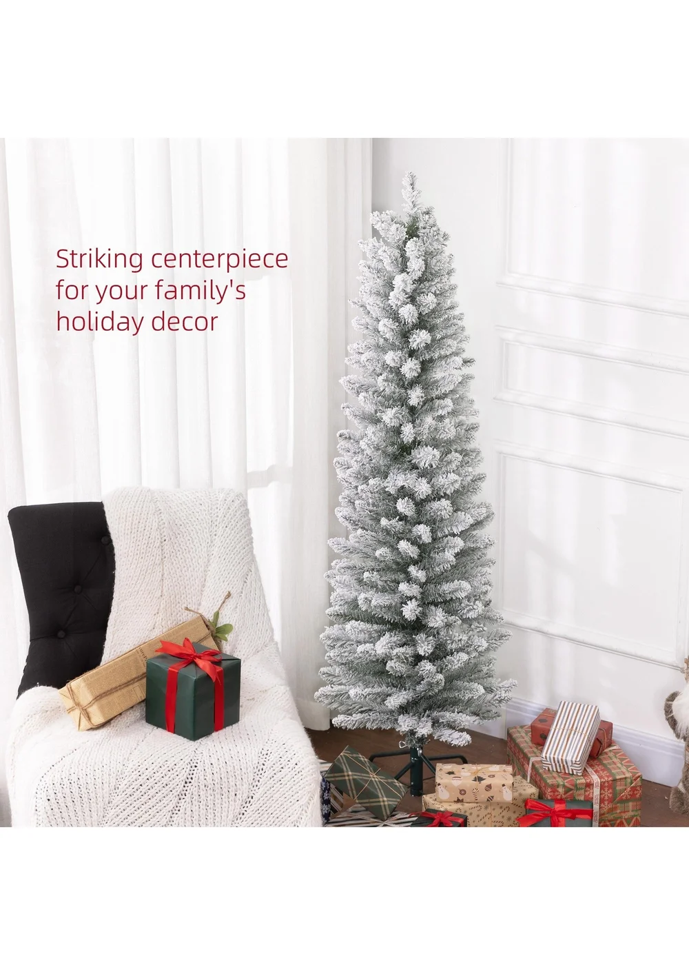 HOMCOM Artificial Pencil Christmas Tree with Snow Flocked Tips - Small Image 4
