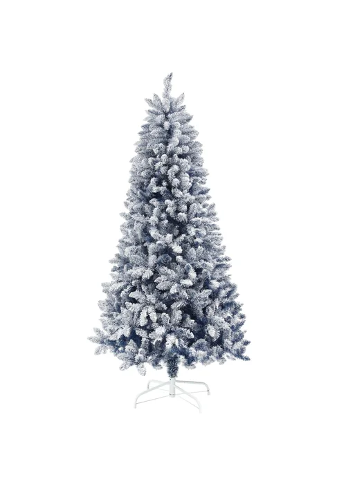 HOMCOM Artificial Blue Snow Flocked Christmas Tree - Large Image 1