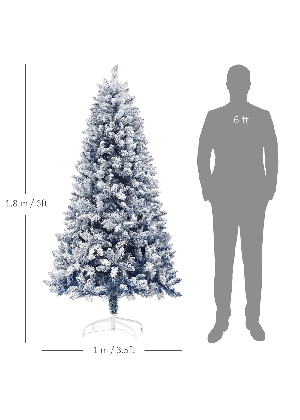 HOMCOM Artificial Blue Snow Flocked Christmas Tree - Large Image 3