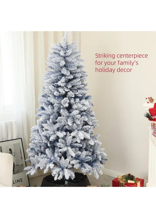 HOMCOM Artificial Blue Snow Flocked Christmas Tree - Large Image 4