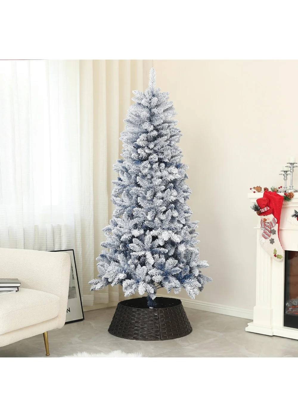 HOMCOM Artificial Blue Snow Flocked Christmas Tree - Large Image 2