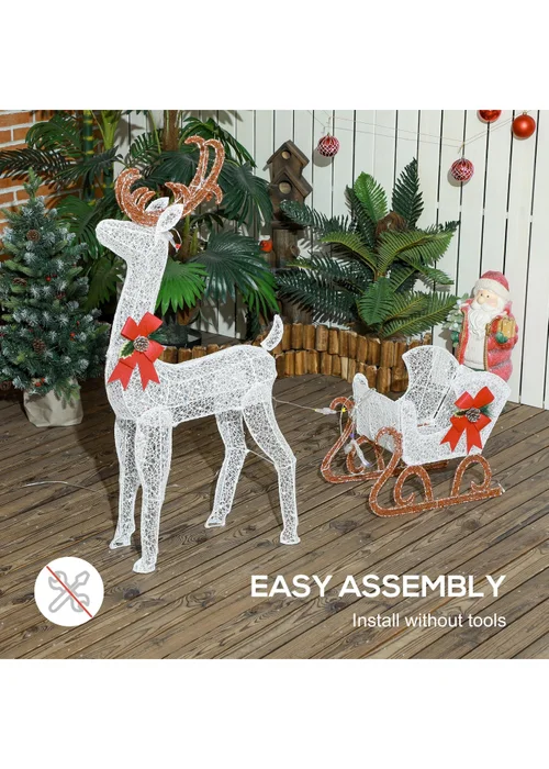 Outsunny White Light Up Reindeer & Sleigh Christmas Decoration 170 LED Lights - One Size Image 5