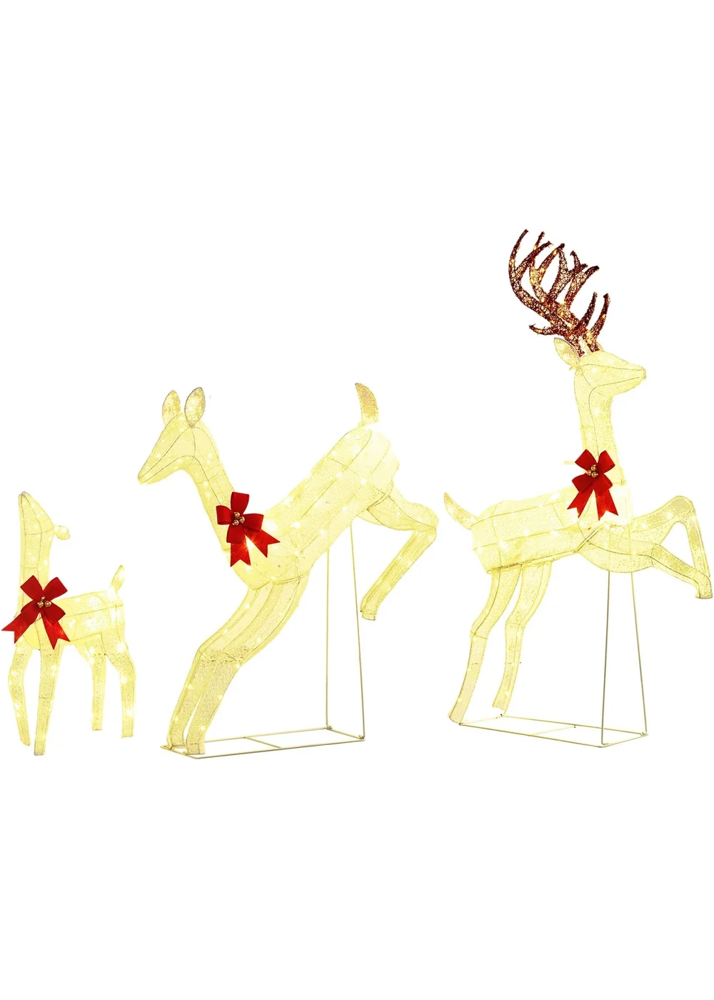 Outsunny White Christmas Reindeer Family Decoration Light 300 LED 3-Piece - One Size Image 1