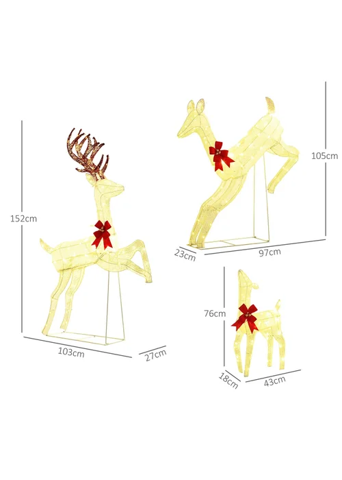 Outsunny White Christmas Reindeer Family Decoration Light 300 LED 3-Piece - One Size Image 3