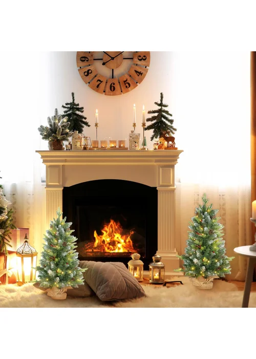 HOMCOM 2 Pieces 3' Prelit Artificial Tabletop Christmas Trees, LED Display - M Image 2