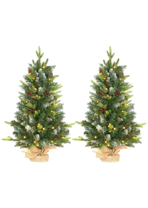 HOMCOM 2 Pieces 3' Prelit Artificial Tabletop Christmas Trees, LED Display - M Image 1