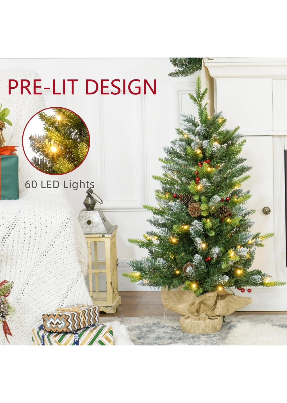 HOMCOM 2 Pieces 3' Prelit Artificial Tabletop Christmas Trees, LED Display - M Image 4