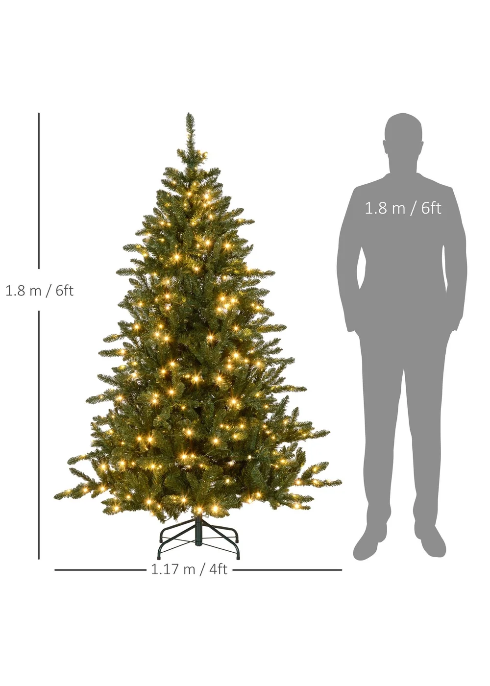 HOMCOM Green Artificial Christmas Tree with Light - One Size Image 3
