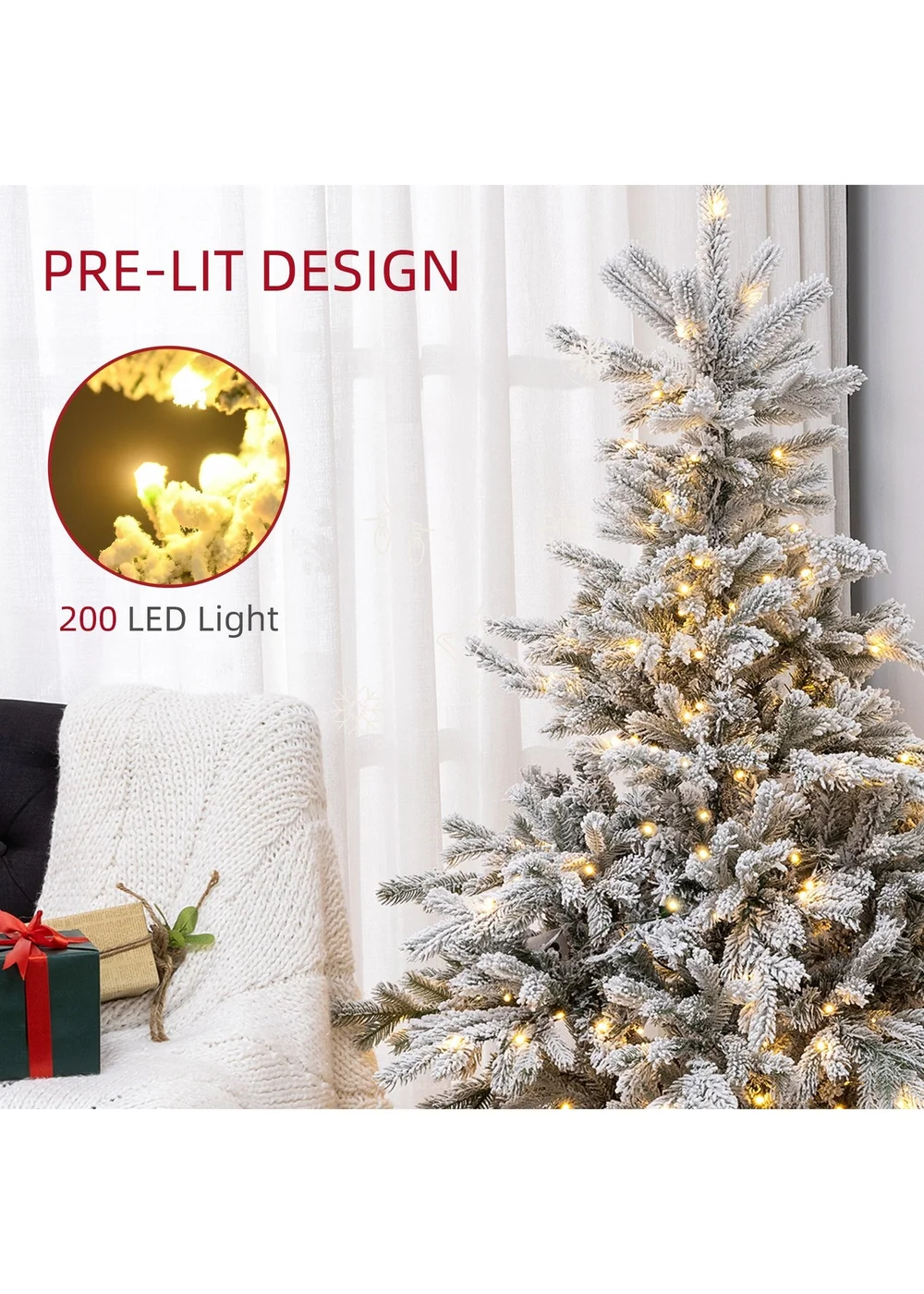 HOMCOM Green Artificial Christmas Tree with Snow Branches - One Size Image 5