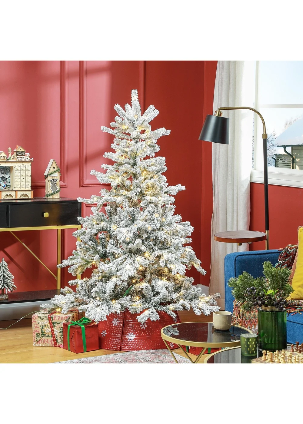 HOMCOM Green Artificial Christmas Tree with Snow Branches - One Size Image 2