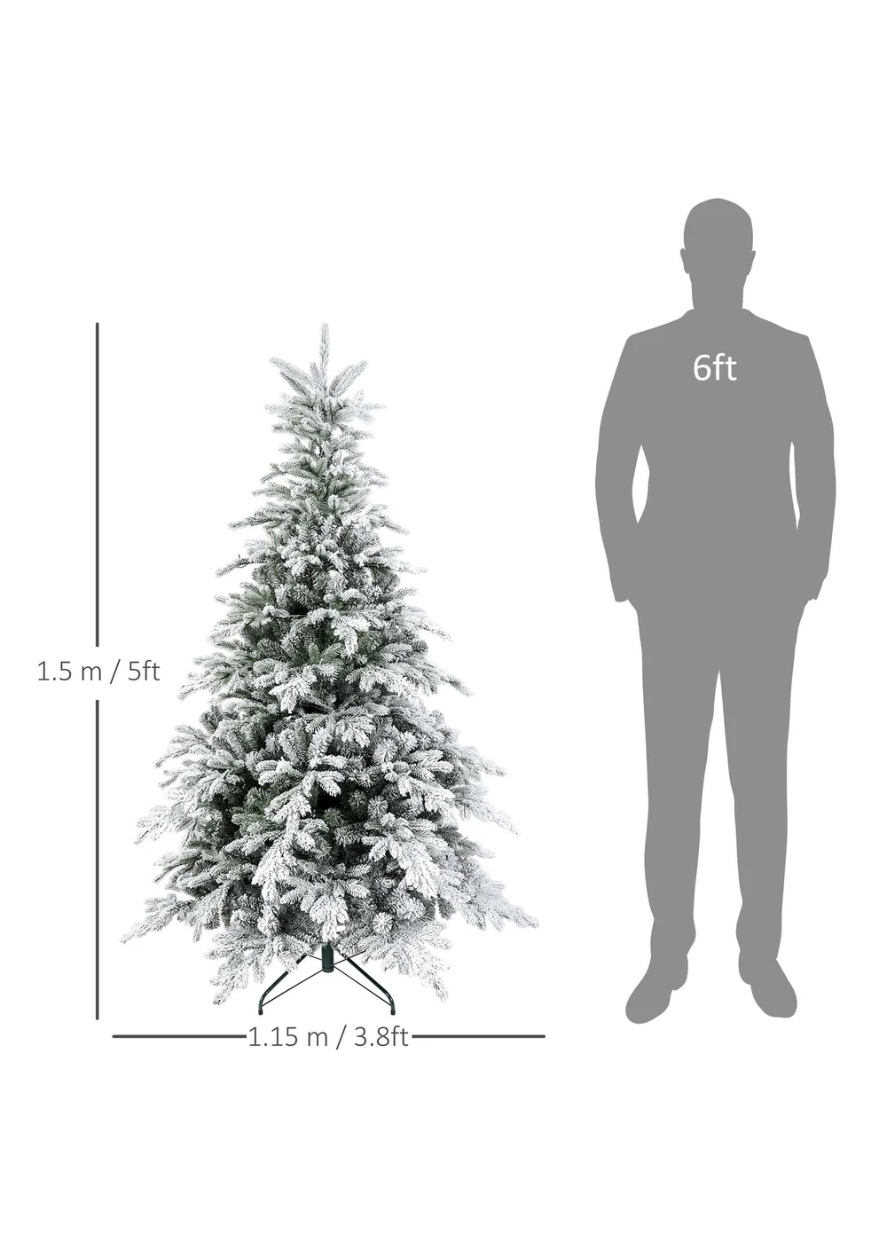 HOMCOM Green Artificial Christmas Tree with Snow Branches - One Size Image 3