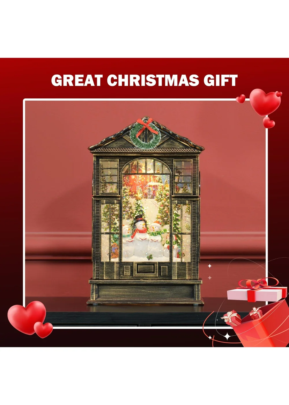 HOMCOM Brown Christmas Snow Globe Lantern with Lights - One Size Image 5