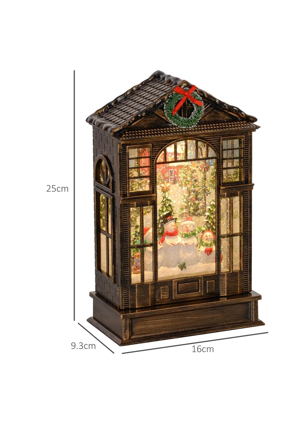 HOMCOM Brown Christmas Snow Globe Lantern with Lights - One Size Image 3