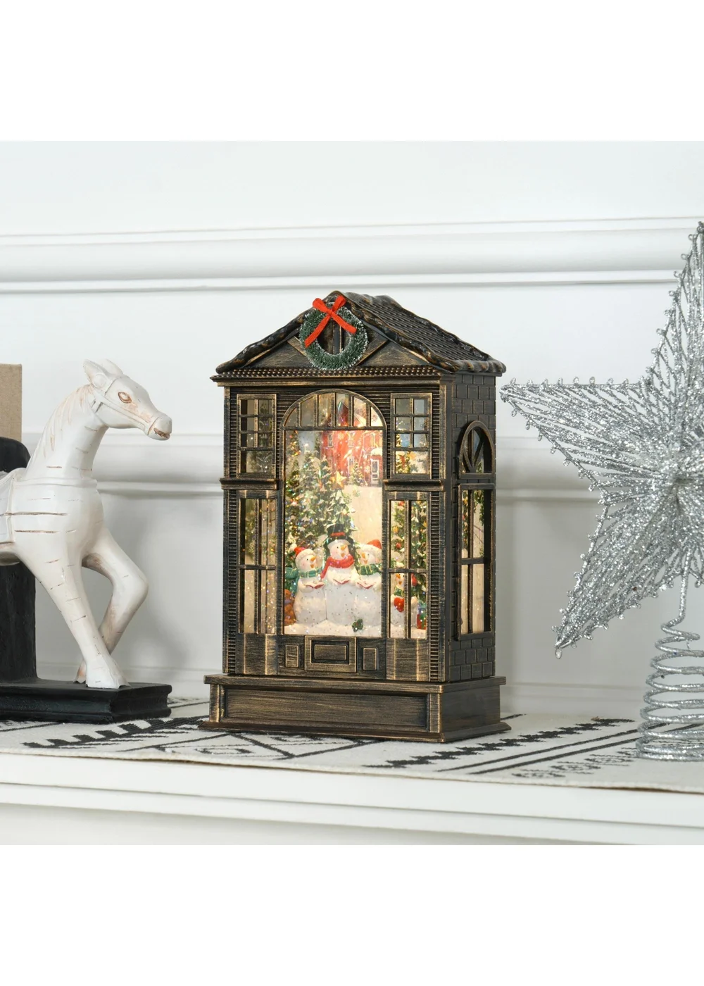 HOMCOM Brown Christmas Snow Globe Lantern with Lights - One Size Image 2