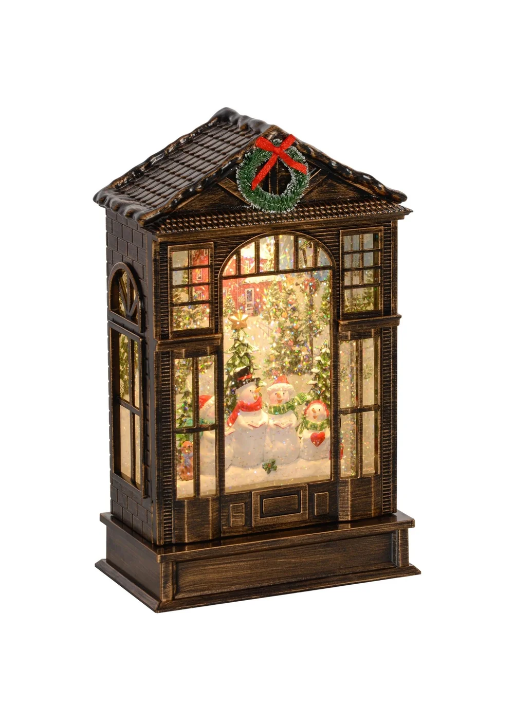 HOMCOM Brown Christmas Snow Globe Lantern with Lights - One Size Image 1