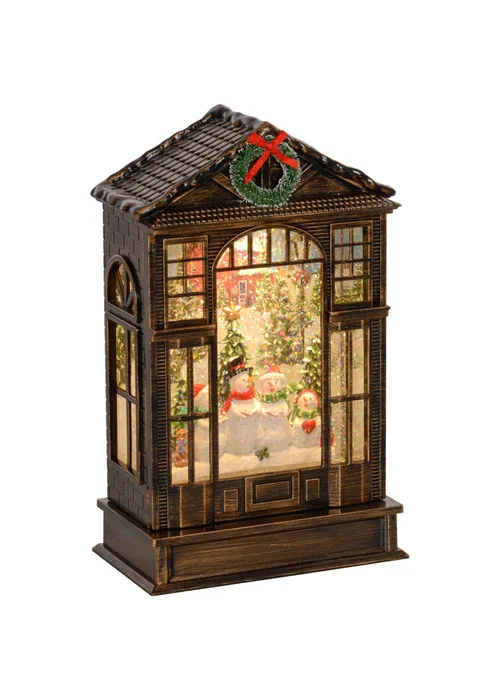 HOMCOM Brown Christmas Snow Globe Lantern with Lights - One Size Image 1