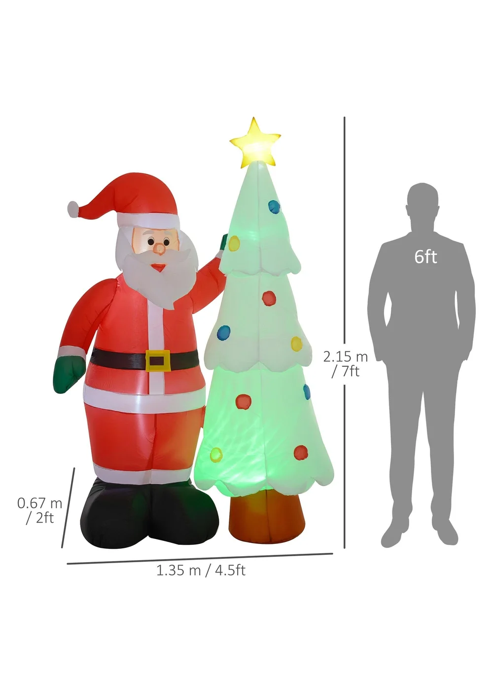 Outsunny Red Christmas Inflatable Decoration Santa Claus - One Size Image 3