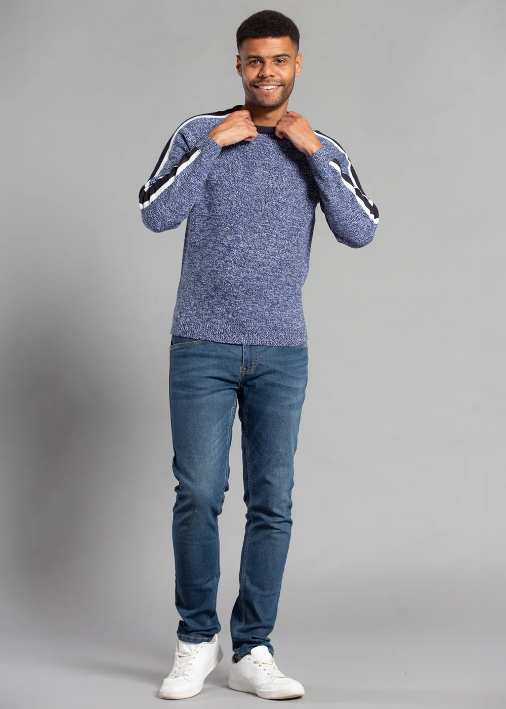 Tokyo Laundry Blue Crew Neck Jumper with Contrast Sleeve - S Image 3